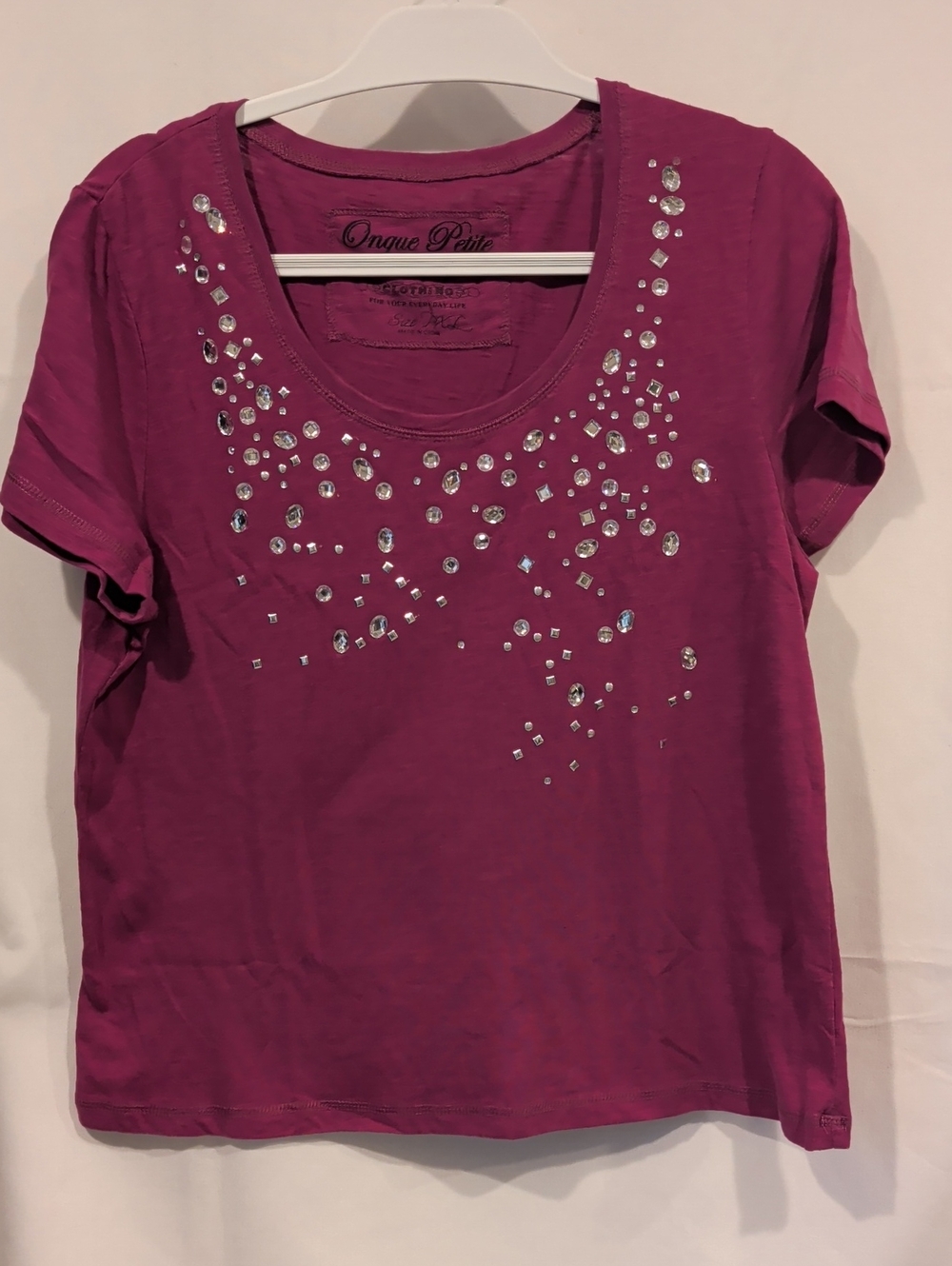 Fuchsia Short-Sleeve Embellished Scoop Neck Tee